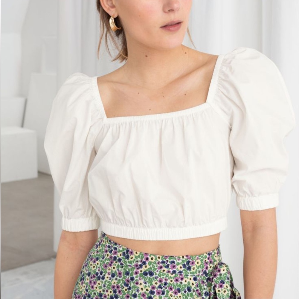 White Puff Sleeve Peasant Crop Top